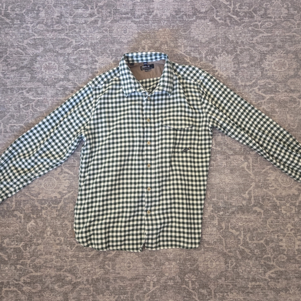 Barbour Green and White Gingham Button-Down Shirt